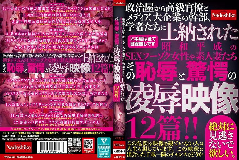 政治屋から高級官僚とメディア、大企業の幹部、学者たちに上納された昭和平成のSEXフーゾク女性や素人妻たち その恥辱と驚愕の凌辱映像 12篇！！